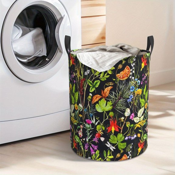 Botanical Garden Laundry Hamper Portable Storage Hamper with Sturdy Handle, Oxford Cloth, Easy to Store and Collapsible Design, Laundry Baskets