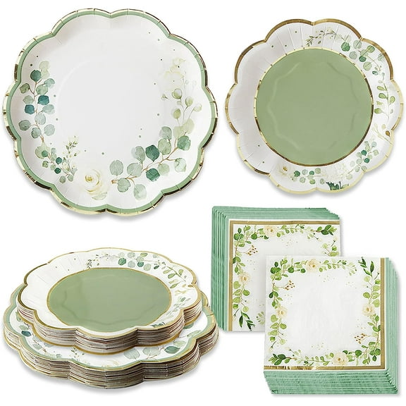 Botanical Garden Paper Plates Napkins, Kate Aspen 16pcs 7 inch & 16pcs 9 inch Heavy Duty Disposable Party Plates, 30pcs 6.5 inch Durable Paper Napkins for Birthday, Baby Shower, Wedding Party