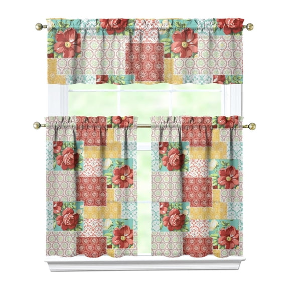Botanical Garden Print 3-Piece Kitchen Curtains Rod Pocket Farmhouse Style