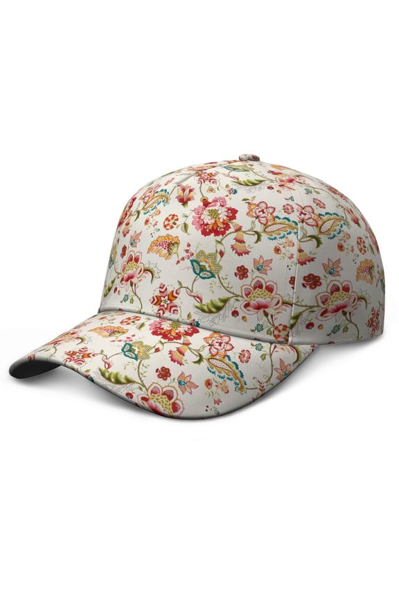 Botanical Garden Print Baseball Cap – Floral Vintage Dad Hat with Watercolor Artistic Flower Pattern, Romantic Rustic Country Bloom, Comfortable Snapback
