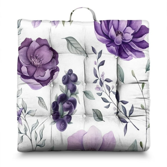 Botanical Garden Print Floor Pillow 22x22 Inch Dutch Velvet Cushion, Spring Blooms, Lightweight for Balcony