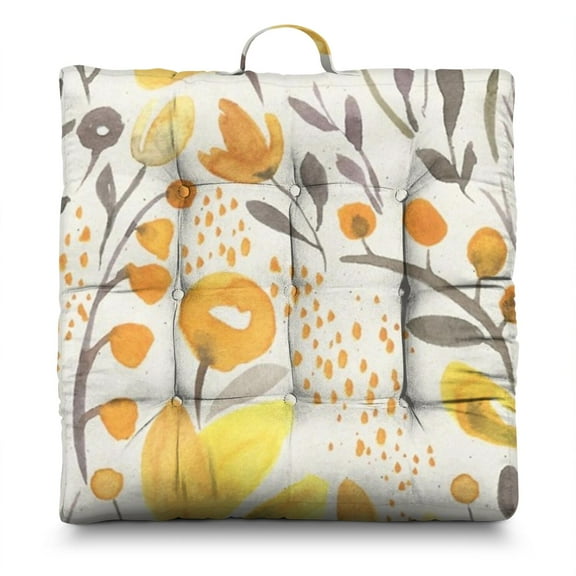 Botanical Garden Print Floor Pillow 22x22 Inch Dutch Velvet Cushion, Spring Blooms, Lightweight for Balcony