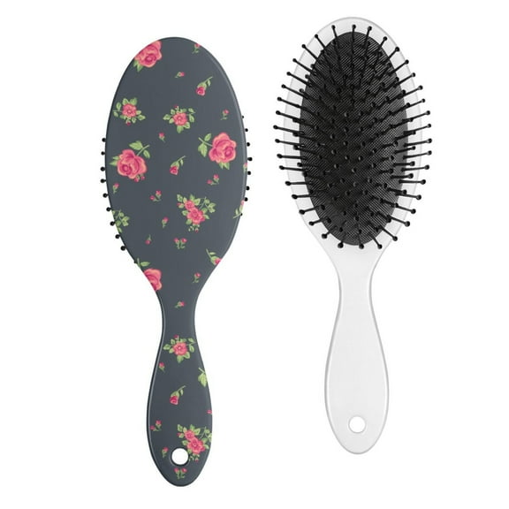 Botanical Garden Print Hair Brush, Vintage Floral Detangling Brush with Tropical Flower and Leaves Pattern