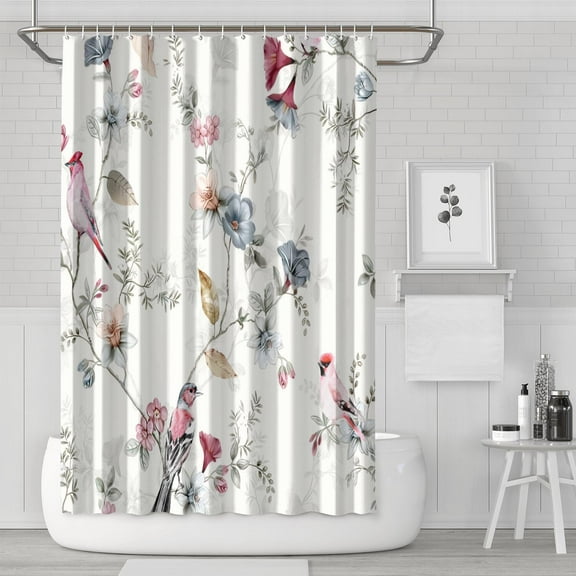 Botanical Garden Shower Curtain - Artistic Floral Design with Hummingbirds, Vintage Aesthetic, 72x72 Inches