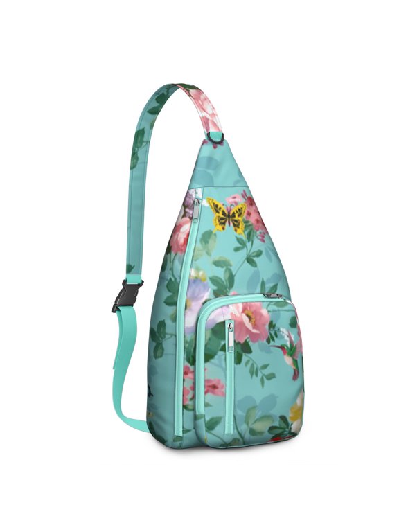 Botanical Garden Sling Backpack - Detailed Floral and Butterfly Print, Lightweight Commuter Essential
