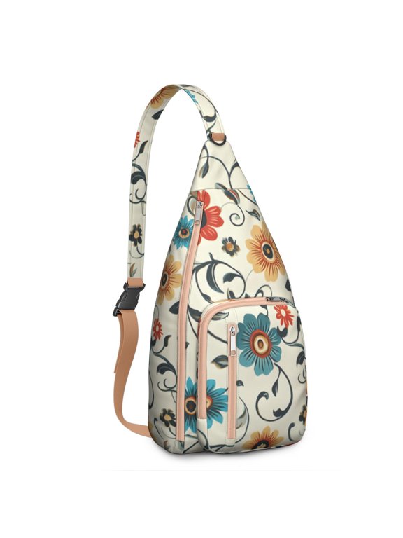Sling Backpack - Detailed Floral and Butterfly Print, Lightweight Commuter Essential