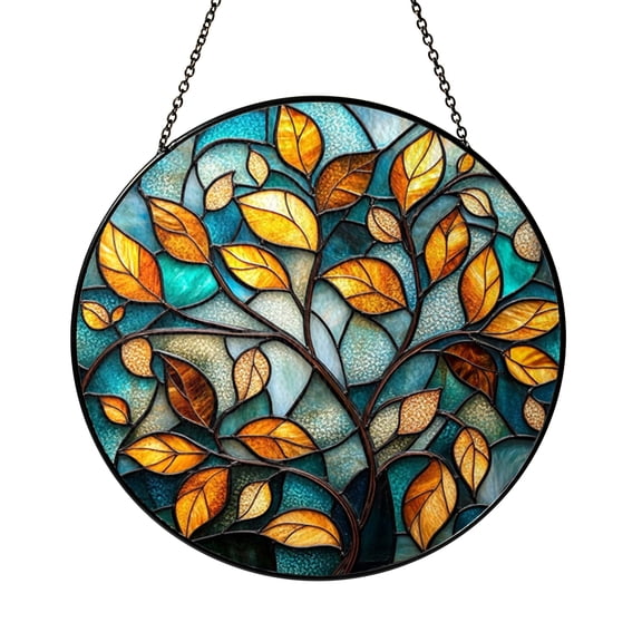 Botanical Garden Stained Glass Style Panel, Nature Inspired Decorative Window Art