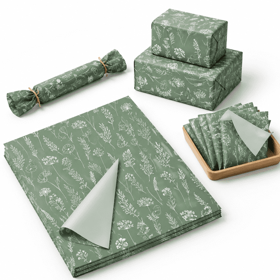 Botanical Gift Wrap Tissue Paper, 20 x 14 Inch, 100 Count, Sage Green Leaf Design