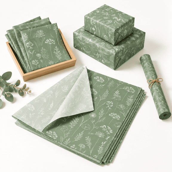 Botanical Gift Wrap Tissue Paper, 20 x 14 Inch, 100 Sheets, Green Leaf Pattern