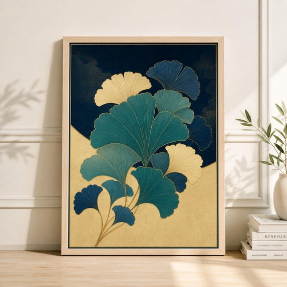 Botanical Ginkgo Leaf Fan Pattern Modern Nature Illustration Poster ...