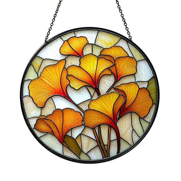 Botanical Ginkgo Leaf Stained Glass Window Hanging – Art Decor