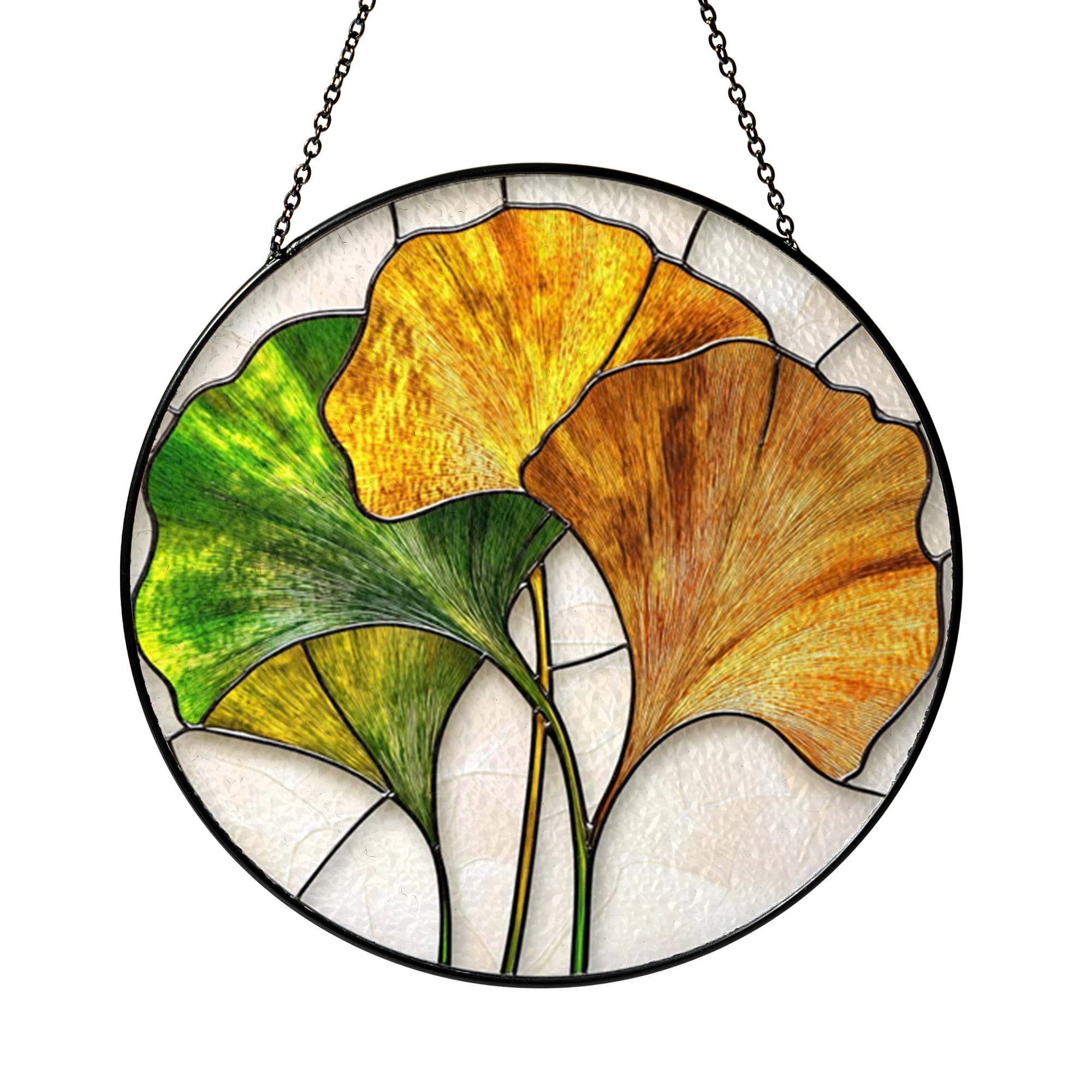 Botanical Ginkgo Leaf Window Suncatcher – Round Decorative Glass Style ...