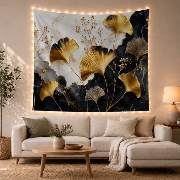 Floral Arrangement on Marble Tapestry Wall Hanging