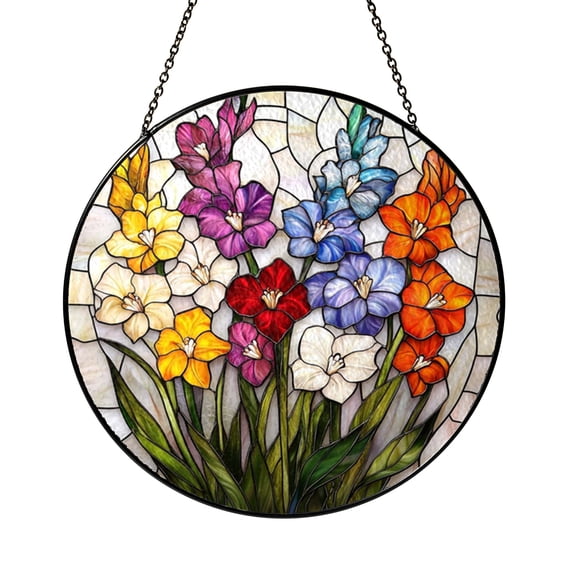 Botanical Gladiolus Garden Stained Glass Suncatcher Round Window Art ...