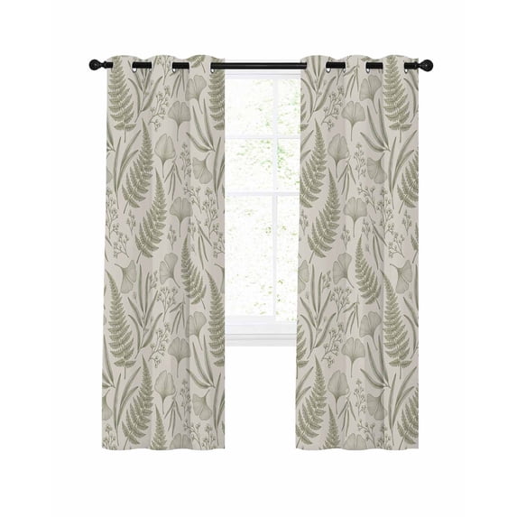 Botanical Green Blackout Curtains, Light Blocking Print Window Curtains, Farmhouse Vintage Country Plant on Linen Thermal Insulated Window Drapes for Living Room 2 Panels, 55"W x 39"L