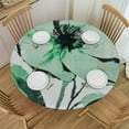 Botanical Green Flower Round Tablecloth Fitted Table Cover, Elastic