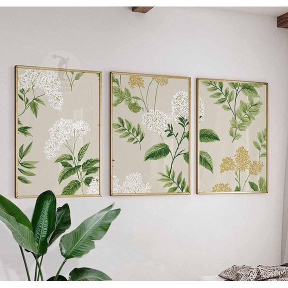 Botanical Green Leaf Floral Art Set 3 Stretched Canvas 16x24