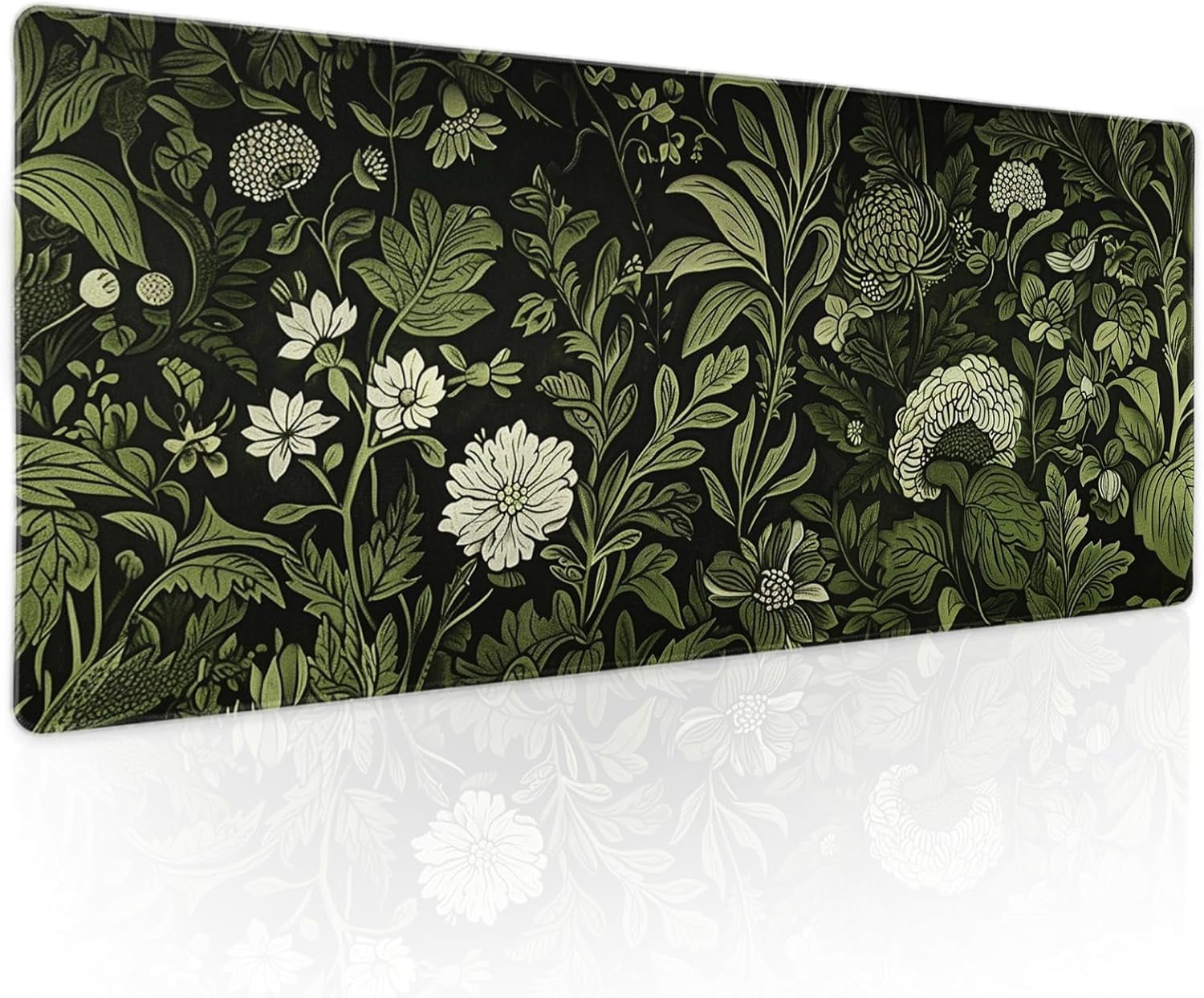 Botanical Green Leaves Gaming Mouse Pad XL Beige Plant Black Aesthetic Extended Big Large Desk Mat Non-Slip Rubber Base Stitched Edge Long Keyboard Mousepad for PC Computer Laptop,31.5×11.8 in