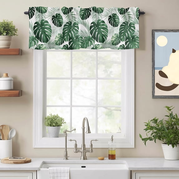 Botanical Green Monstera Palm Leaf Valances for Windows,Kitchen Valance ...