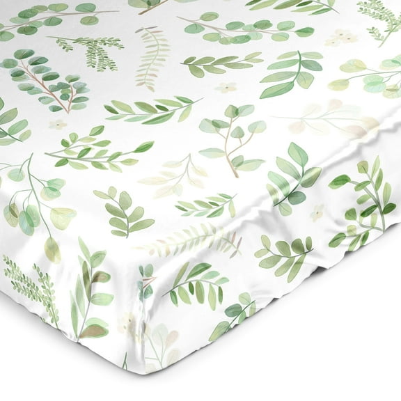 Sweet Jojo Designs Botanical Sage Green White Satin Fitted Crib Sheet