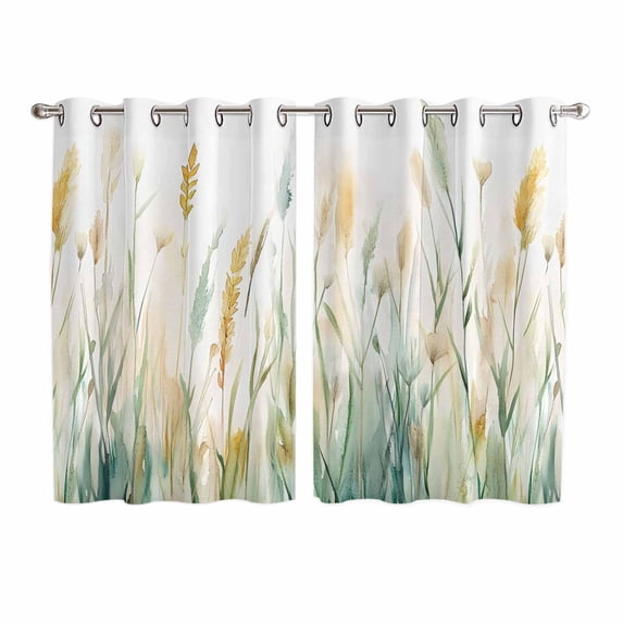 Botanical Green Yellow Kitchen Curtains 72 Inch Length, Spring Watercolor Leaf Plant Grommet Top Bedroom Living Room Curtains, Light Filtering Cafe Curtain Drapes 2 Panels Set 104''x72''