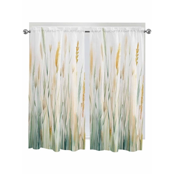 Botanical Green Yellow Kitchen Curtains 72 Inch Length, Spring ...