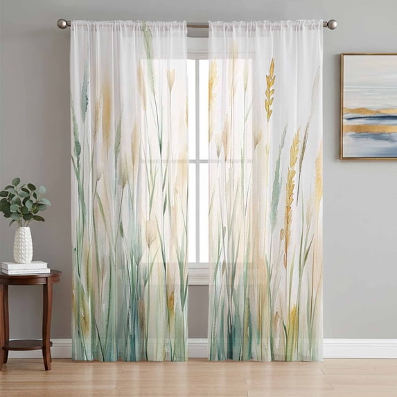 Botanical Green Yellow Sheer Curtains 72 Inch Length 2 Panels Set, Spring Watercolor Leaf Plant Voile Window Treatment Rod Pocket Curtains Sheers Drapes for Bedroom/Living Room/Kitchen 52"x72"x2