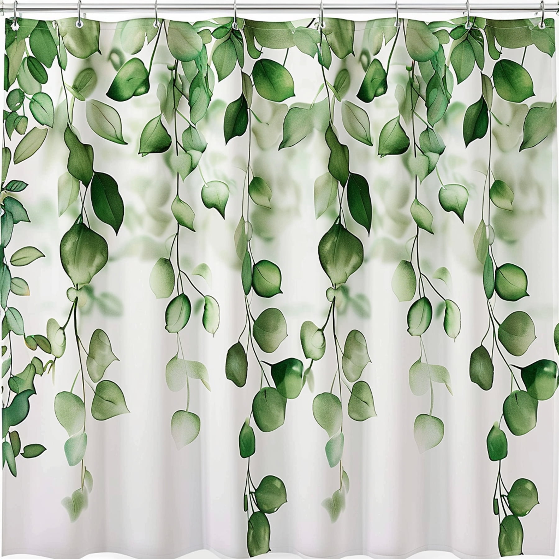 Botanical Greenery Shower Curtain Elegant Leaf Design on White