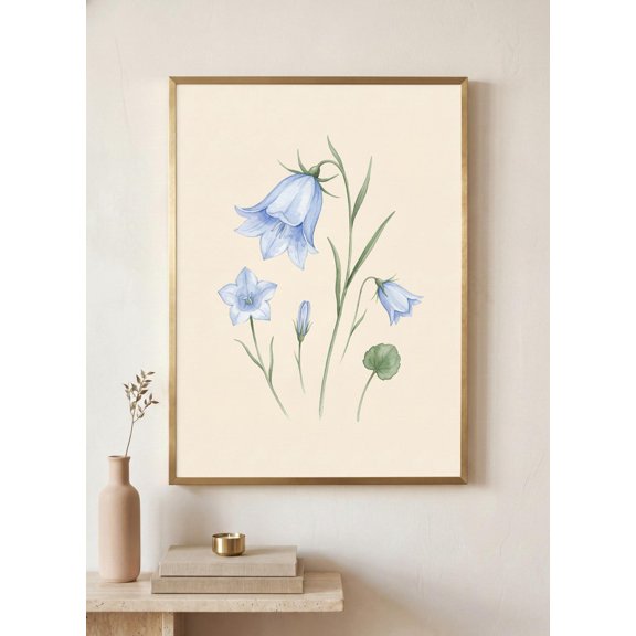Botanical Harebell Watercolour Herbarium Wildflower Specimen Plate Poster , Poster Print Only