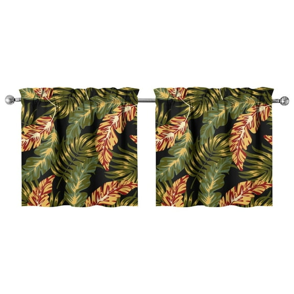 Botanical Hawaiian 2-Piece Kitchen Curtains 27.5x24 Inch Vibrant Tropical Plant & Jungle Leaves Panels