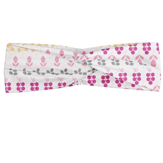 Botanical Headband, Soft Pastel Colored Abstract Sketched Leaves, Elastic and Soft Women's Bandana for Sports and Everyday Use, Grey Red Coconut, by Ambesonne
