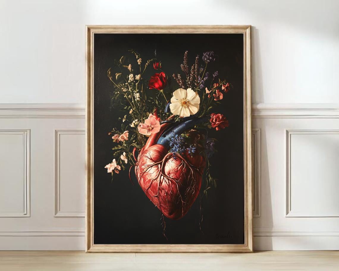 Botanical Heart Print Wildflower Print Heart Painting Moody Botanical ...