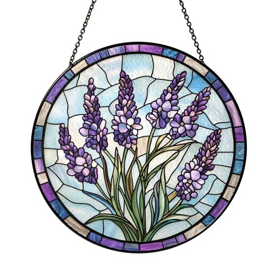 Botanical Heather Glass Suncatcher Window Hanging Decor, Gentle Floral Light Catcher Accent, Meaningful Gift Idea