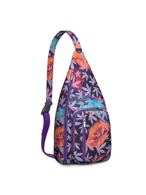 Botanical Hemp Sling Pack - Nature-Inspired Leaf Pattern, Durable Travel Companion