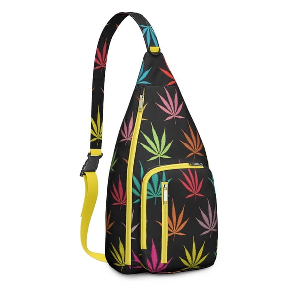 Botanical Hemp Sling Pack - Nature-Inspired Leaf Pattern, Durable Travel Companion