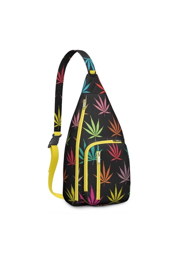 Botanical Hemp Sling Pack - Nature-Inspired Leaf Pattern, Durable Travel Companion