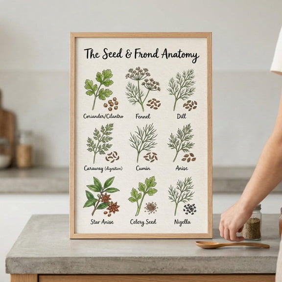 Botanical Herb Chart Vintage Scientific Wall Art, Culinary Spice Print, Herbalist Decor, Unframed Canvas 16x20in