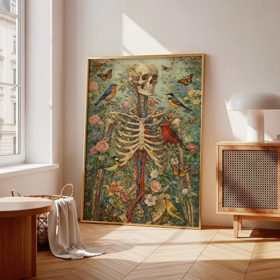 Botanical Human Skeleton Human Body Anatomy s Educational Medical Doctor Office Decor Vintage Style Illustration, Unframed Poster
