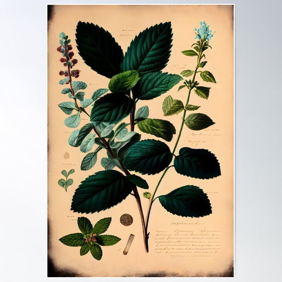 Botanical Illustration, Mint Poster Wall Art, Modern Wall Decor For Living Room Bedroom, 24x36 UNFRAMED