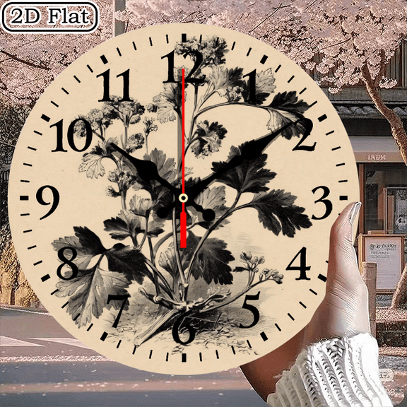 Botanical Illustration Wall Clock Round 10x10 Inch Antique Style Scientific Drawing Plant Flora Artwork 1pc Battery Not Included