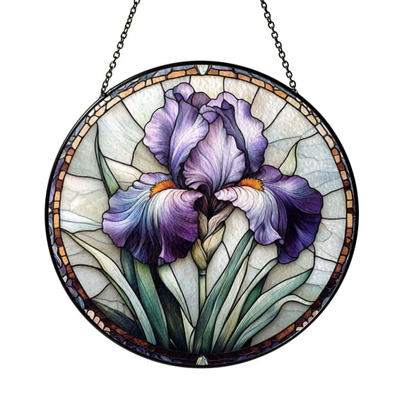 Botanical Iris Flower Stained Glass Suncatcher – Nature Inspired Window Decor_21701