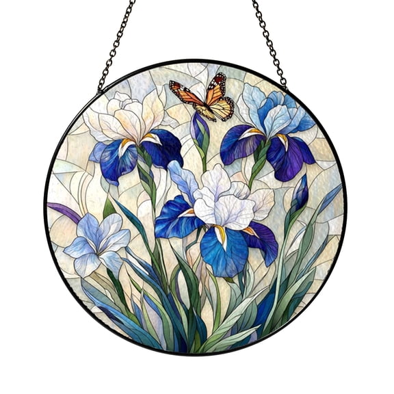 Botanical Iris Flower Stained Glass Window Accent