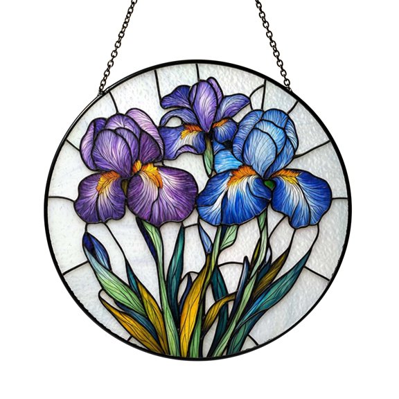 Botanical Iris Glass Style Suncatcher – Decorative Window Hanging