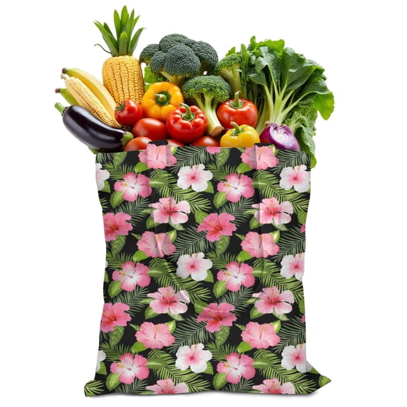 Botanical Jungle Leaves Canvas Tote Bag, Reusable Summer Vacation Handbag with Floral and Palm Print, Lightweight Foldable Bag for Women’s Travel or Groceries