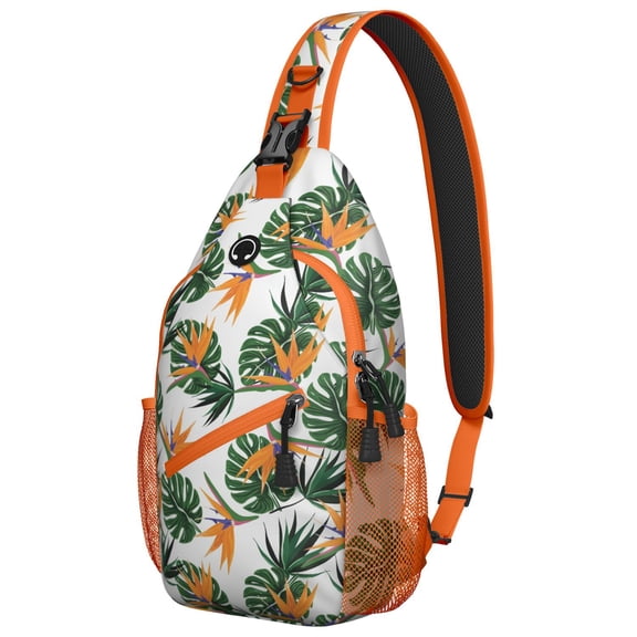 Botanical Jungle Leaves Crossbody Bag - Anti-Theft Sling Bag with Secure Zippers - Perfect for Commuting, Biking, Urban Style