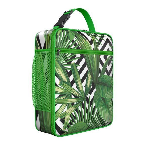 Botanical Jungle Leaves Insulated Lunch Bag – Tropical Exotic Floral and Hibiscus Print, Durable Waterproof Thermal Cooler Tote for Hawaiian Island Classic and Beach Vacation