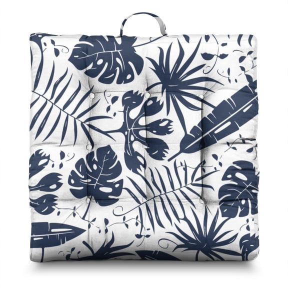Botanical Jungle Leaves Pillow – 22x22 Inch Square Meditation Cushion, Dutch Velvet, Detailed Tropical Foliage (Nature Lover’s Dream)