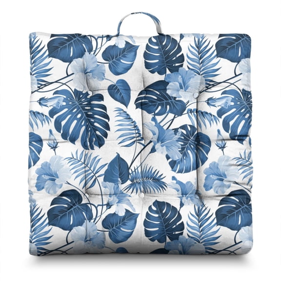 Botanical Jungle Leaves Pillow – 22x22 Inch Square Meditation Cushion, Dutch Velvet, Detailed Tropical Foliage (Nature Lover’s Dream)