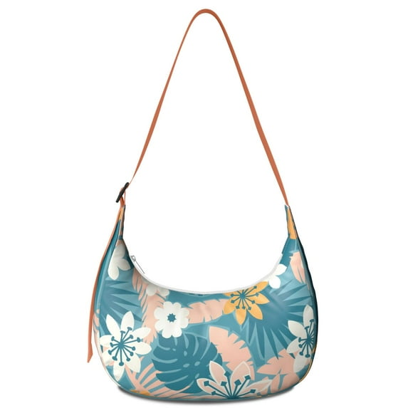 Botanical Jungle Leaves Shoulder Tote for Women, Lightweight Water-Resistant Crossbody Handbag Featuring Tropical Sunset Palm Tree and Colorful Floral Patterns