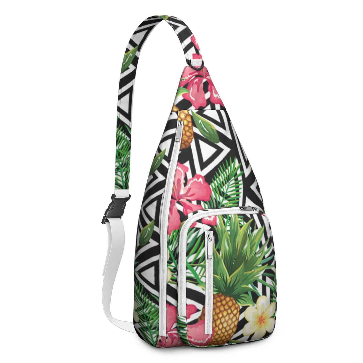 Botanical Jungle Leaves Sling Bag for Women & Men, Multi-Pocket Lightweight Shoulder Bag for Travel
